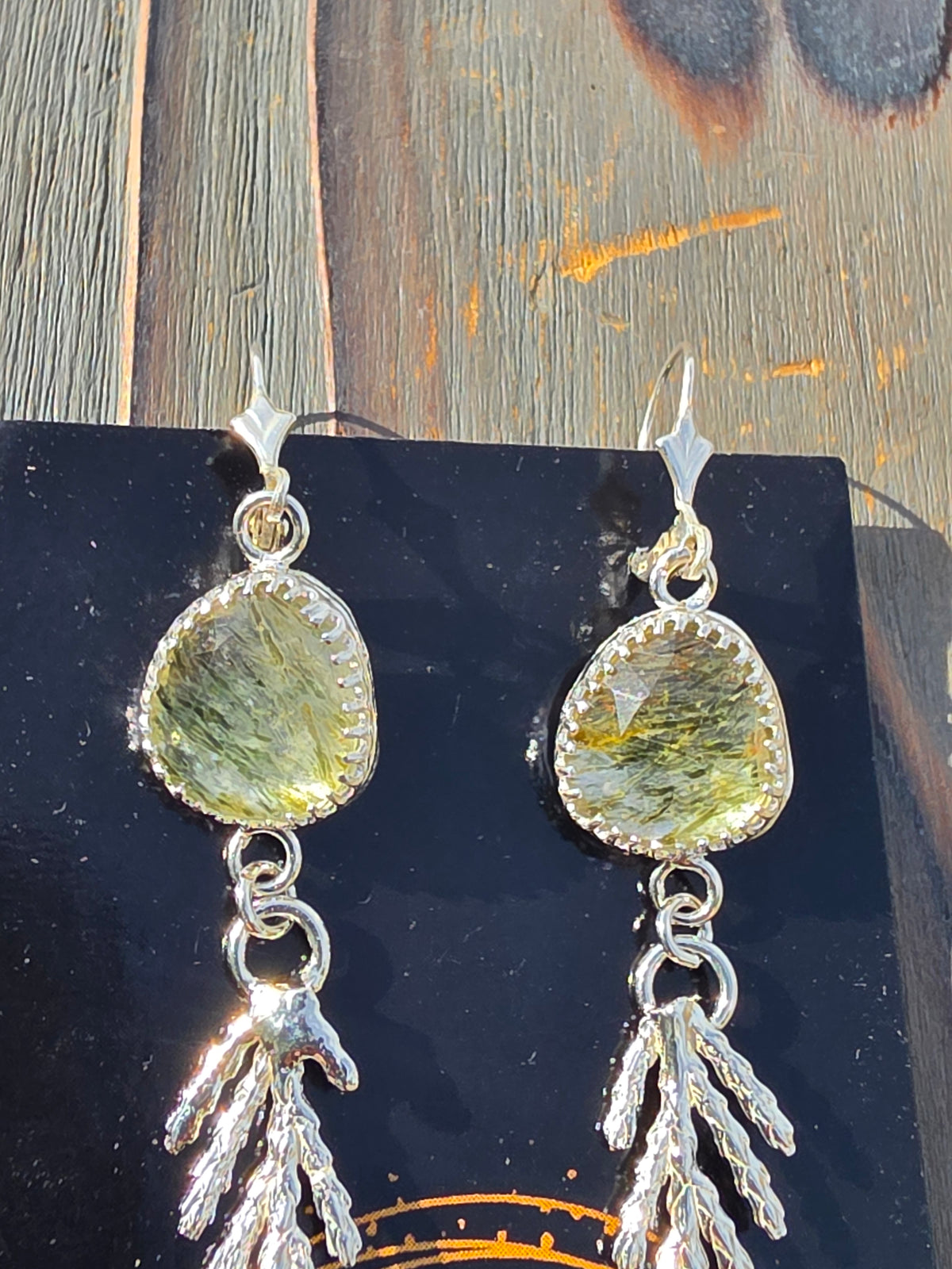 Green Rutile Quartz Cedar Earrings