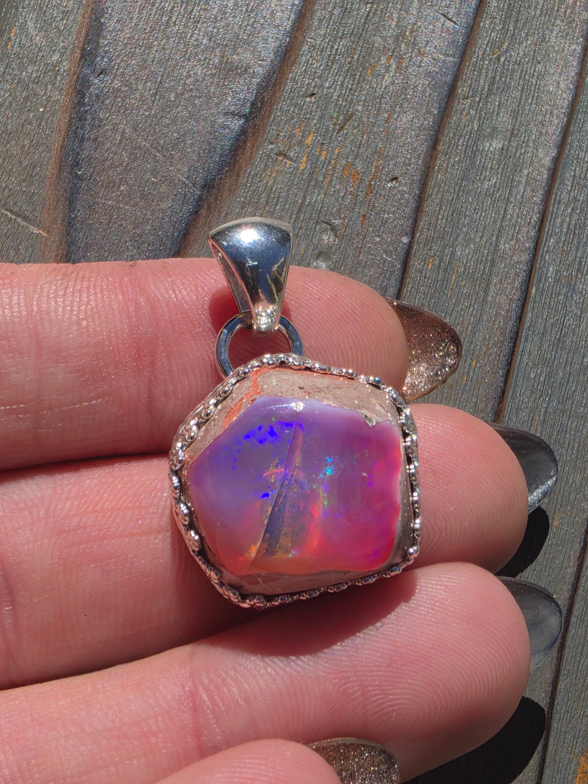 Pink Galaxy Opal Pendant
