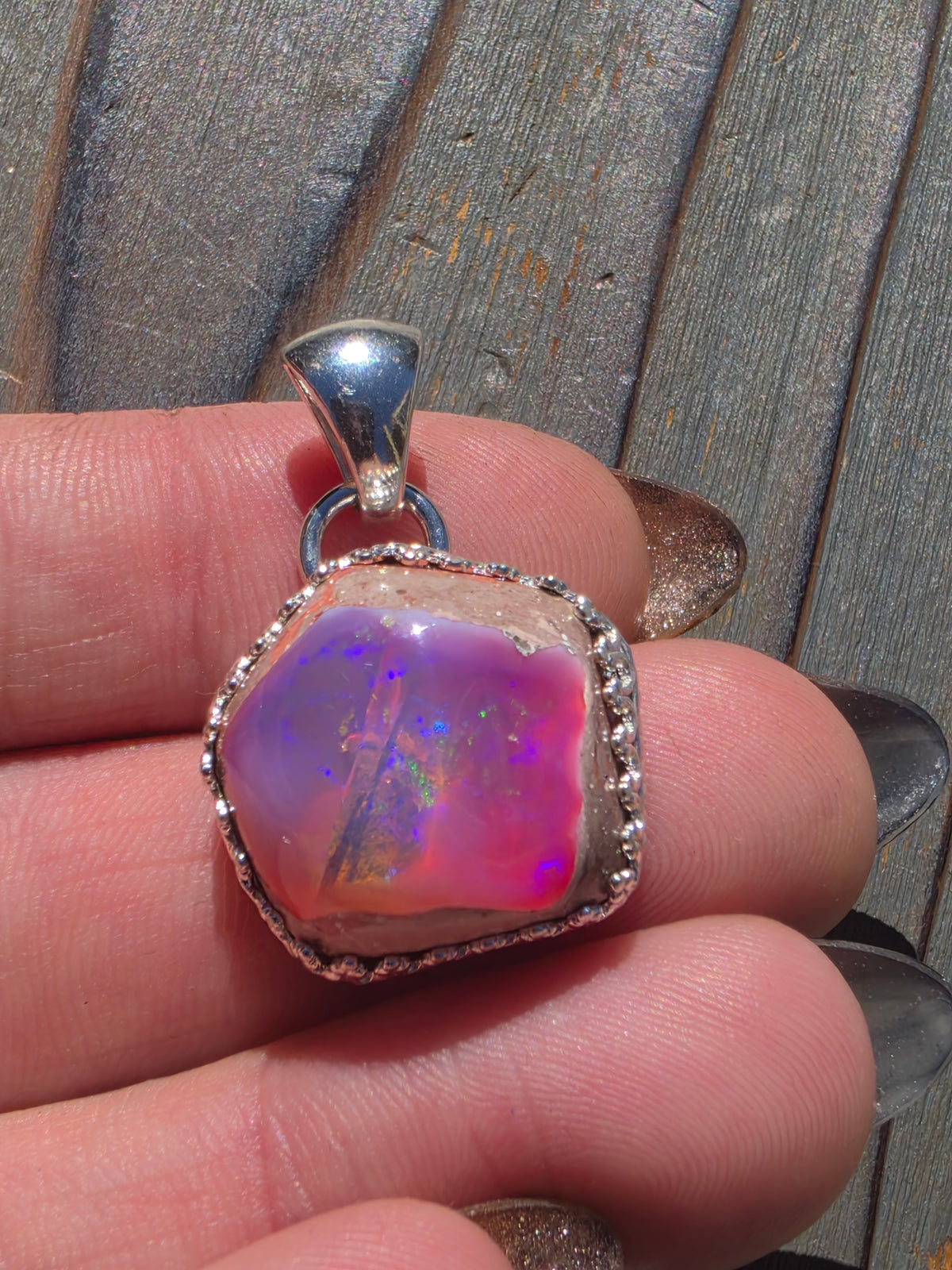 Pink Galaxy Opal Pendant