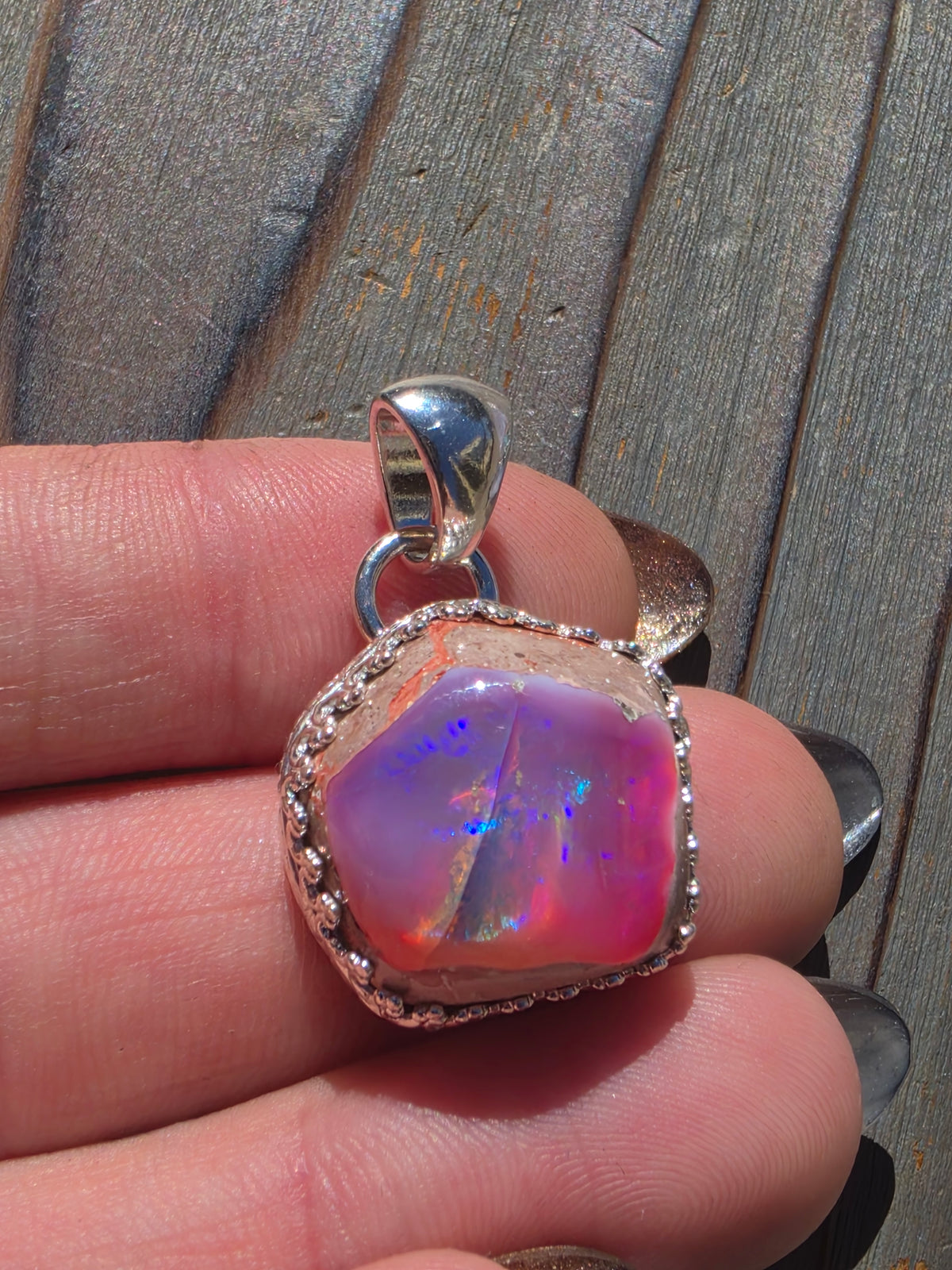 Pink Galaxy Opal Pendant