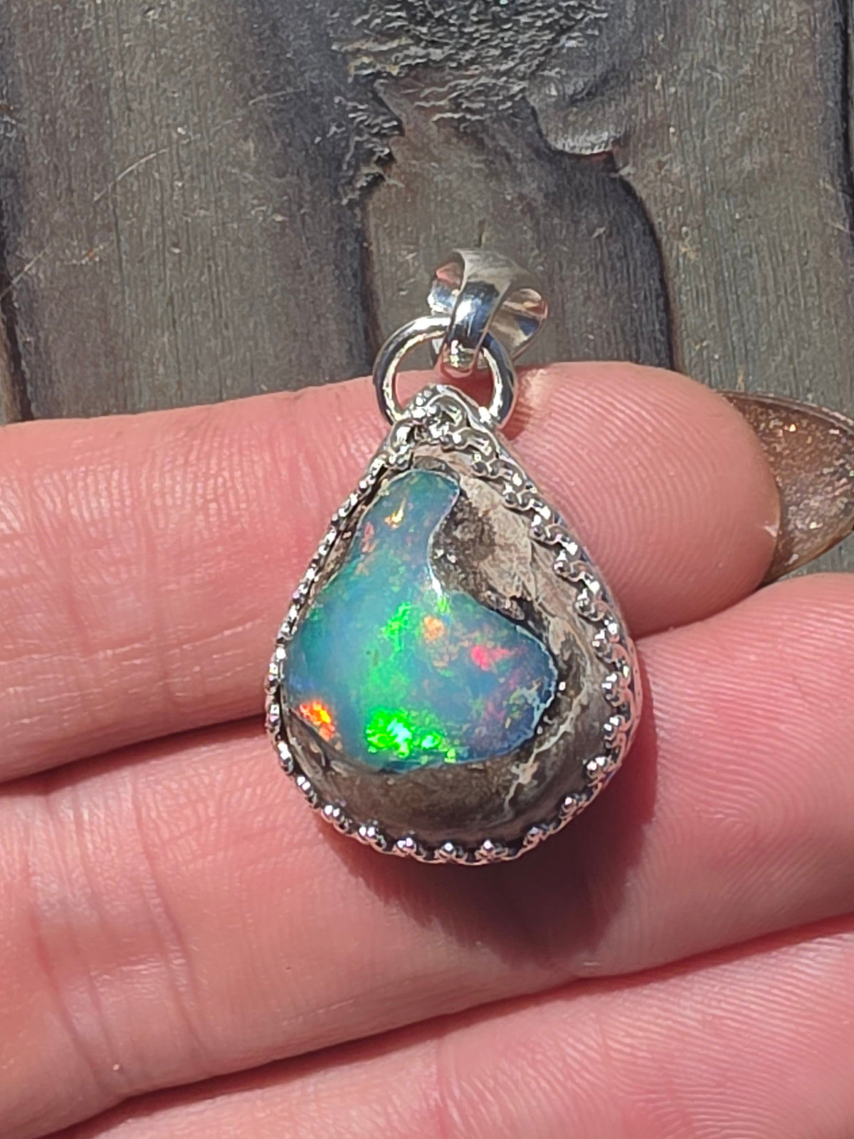 Teardrop Mexican Galaxy Opal Pendant