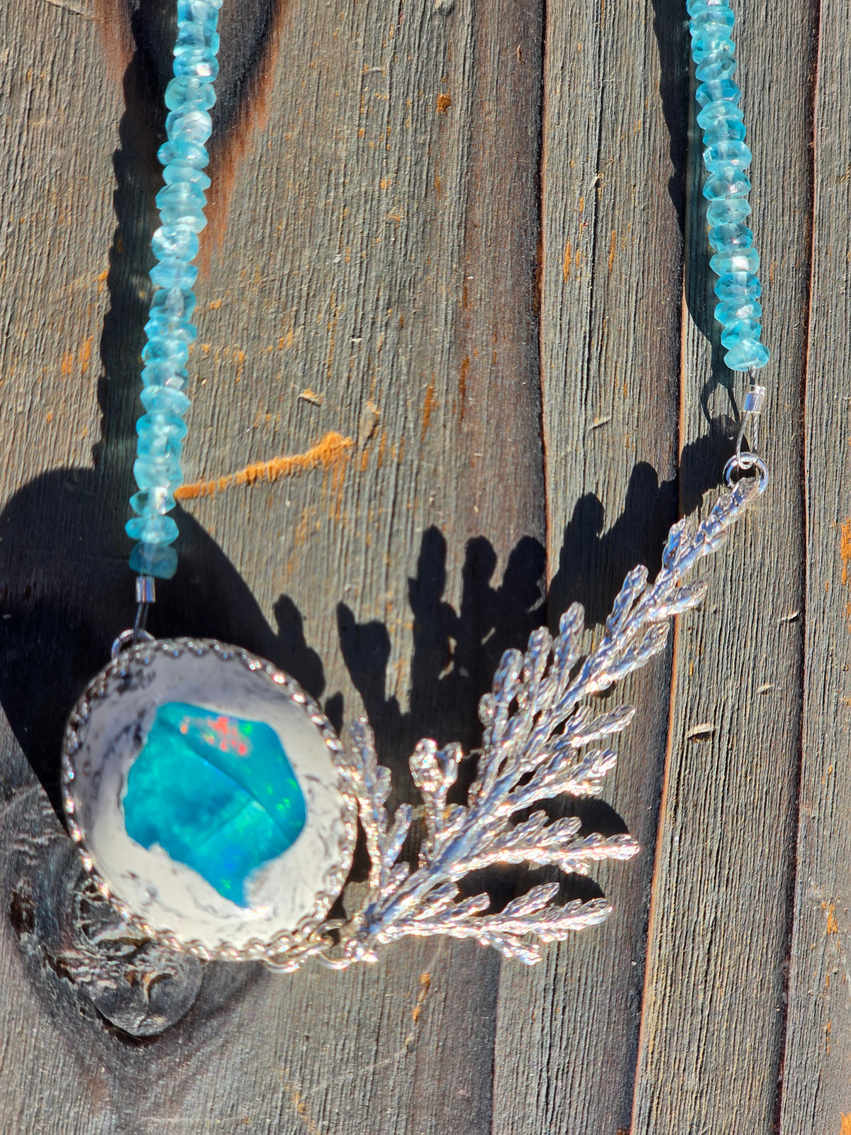 Galaxy Opal Cedar and Apatite Necklace, 18in
