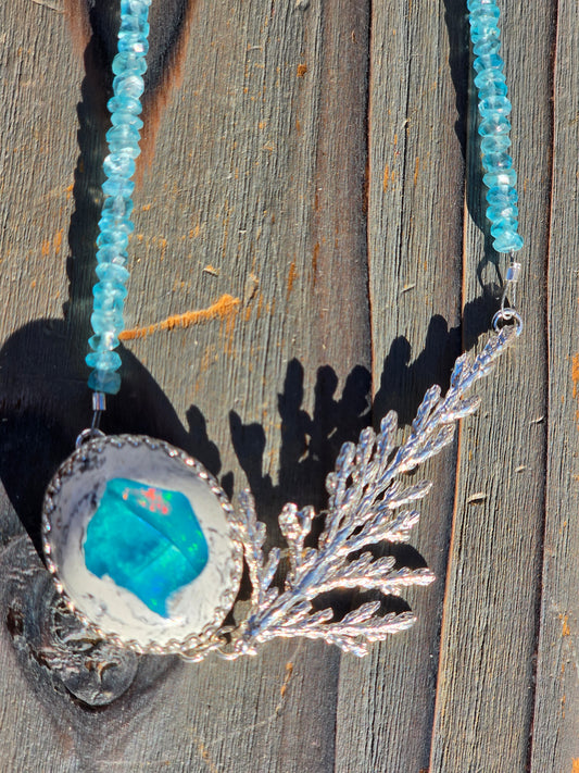 Galaxy Opal Cedar and Apatite Necklace, 18in