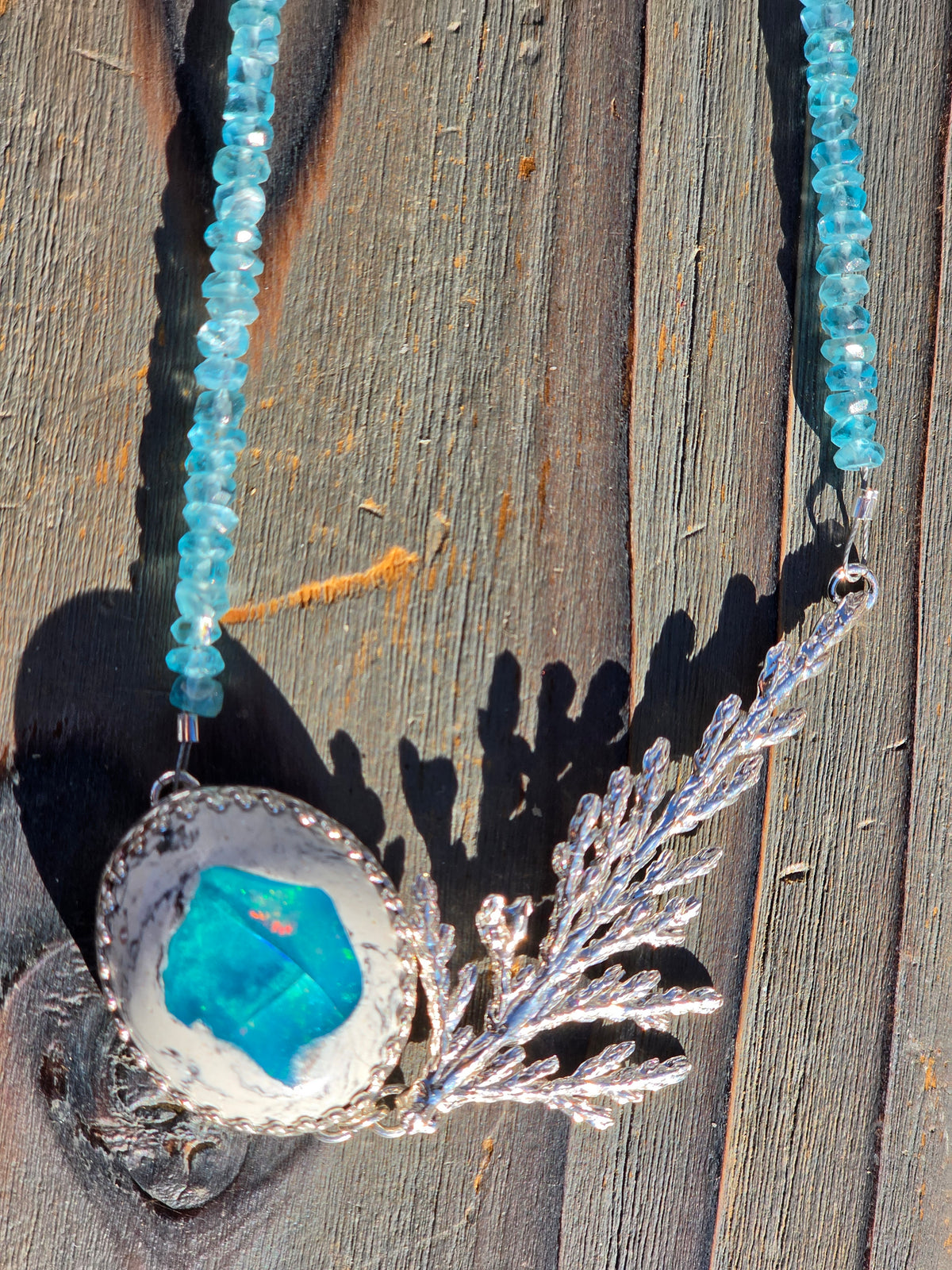 Galaxy Opal Cedar and Apatite Necklace, 18in