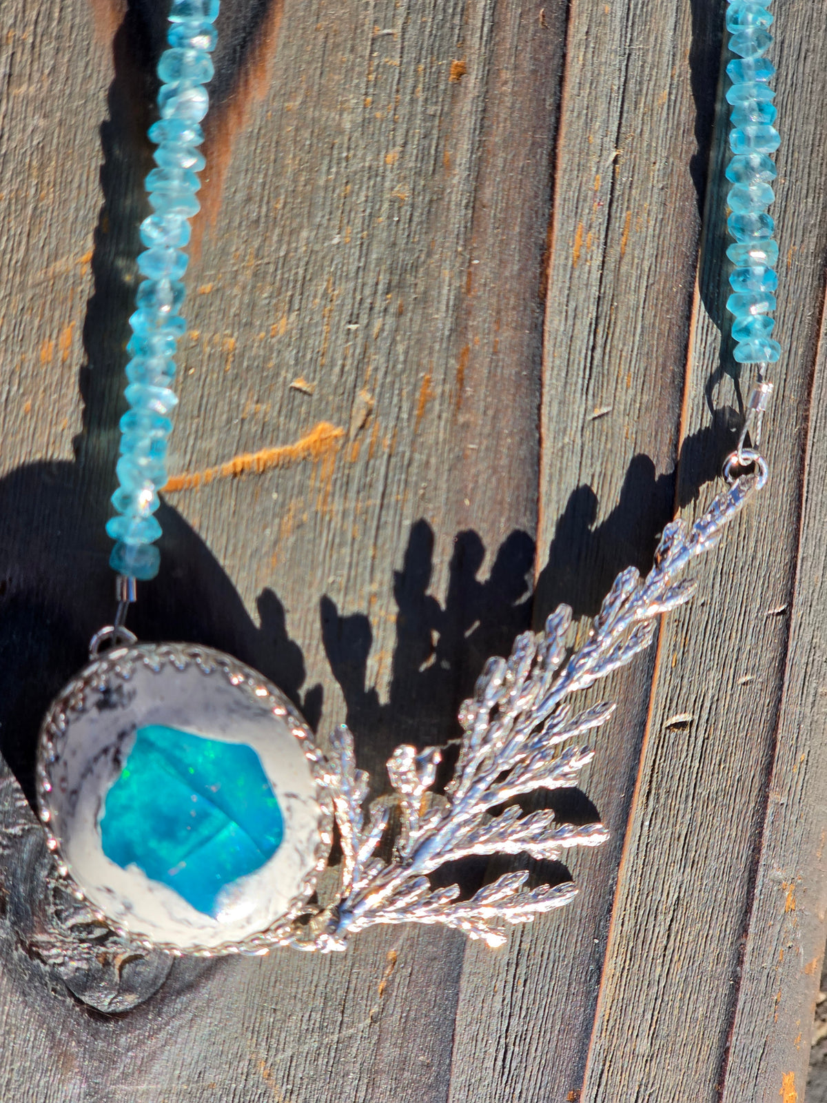 Galaxy Opal Cedar and Apatite Necklace, 18in