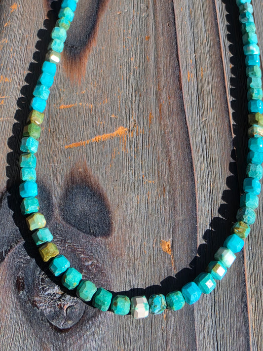 Square Cut Turquoise Necklace, 18.5in