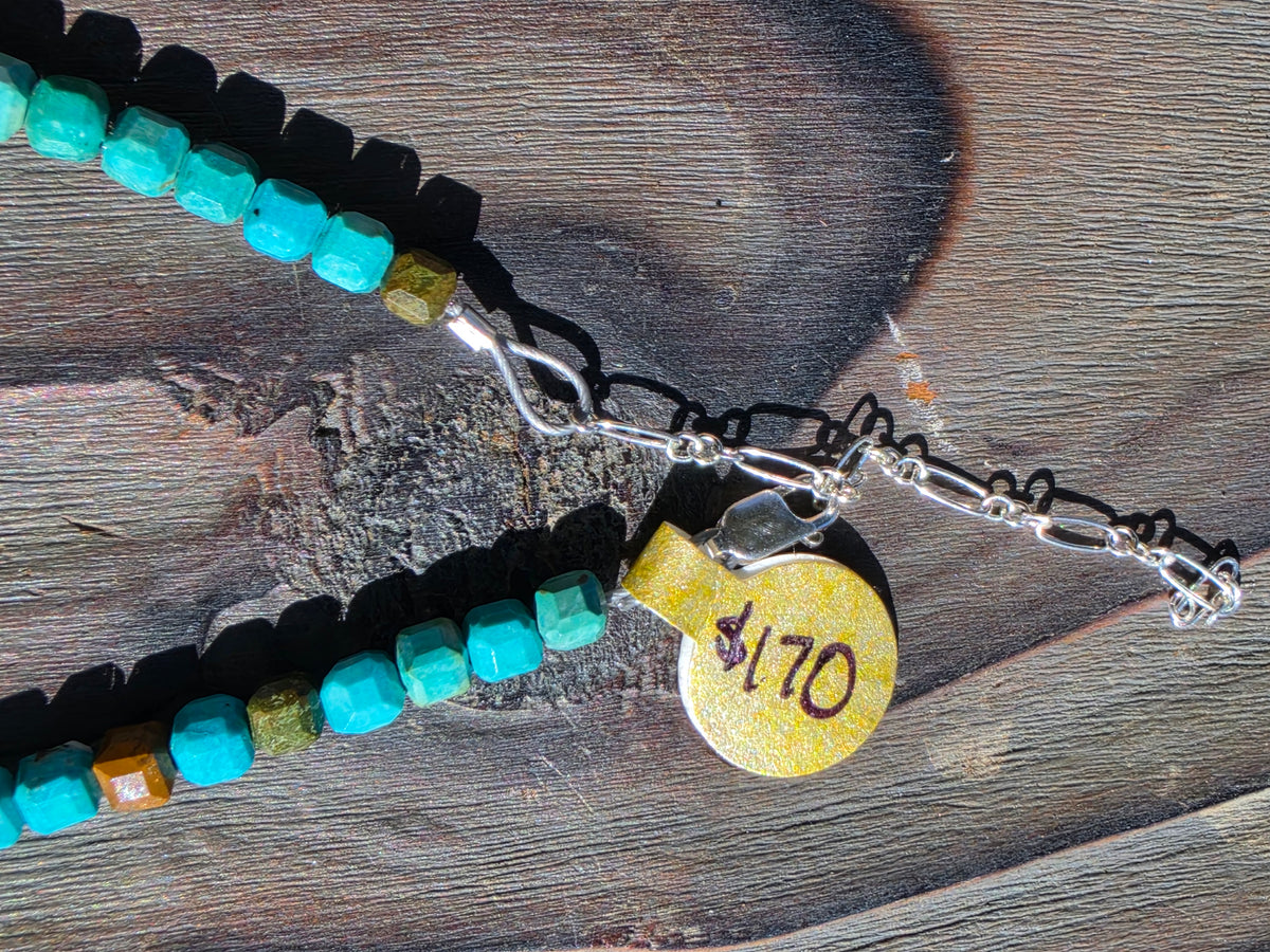 Square Cut Turquoise Necklace, 18.5in