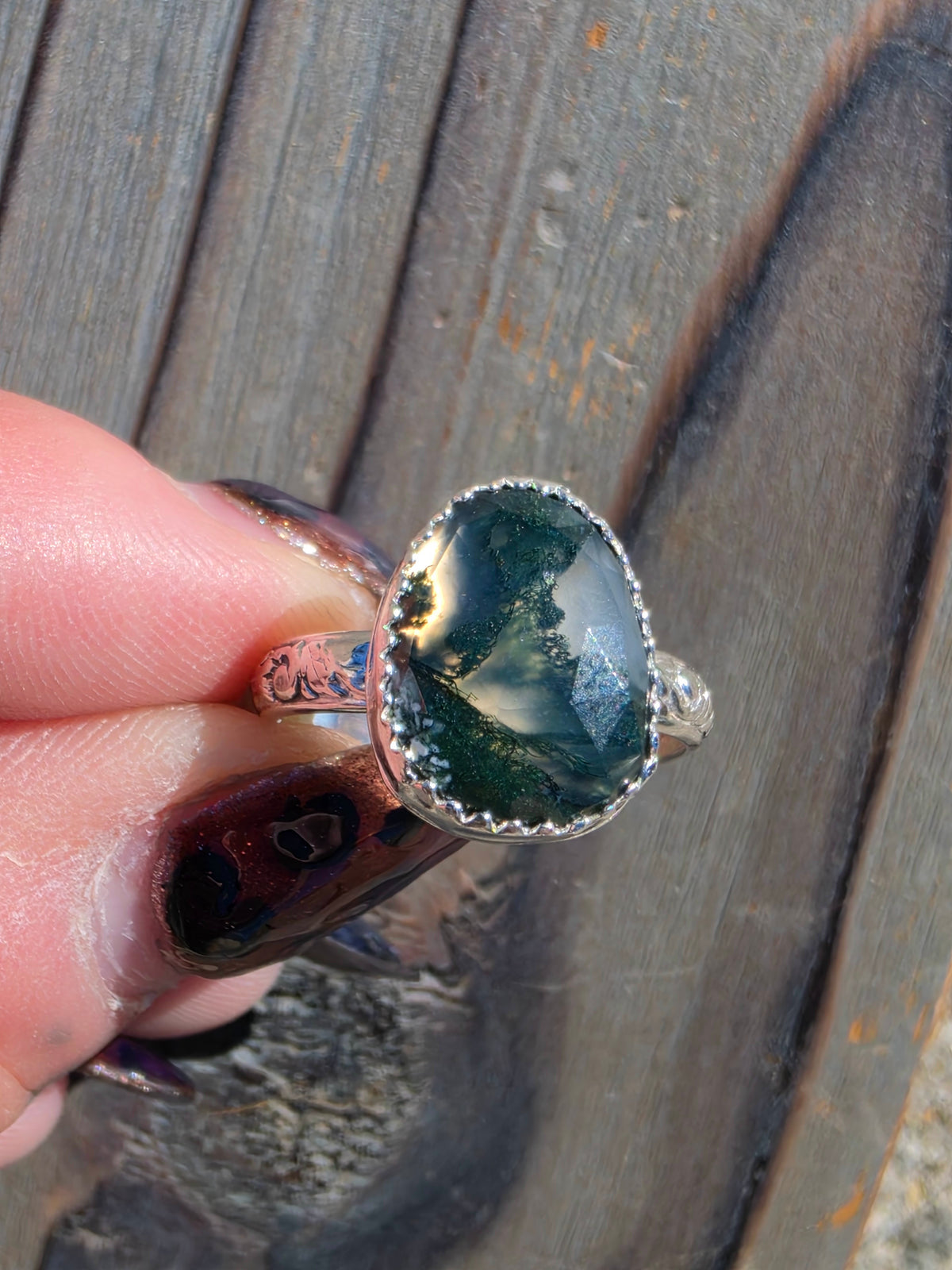 Moss Agate Ring, Size 8