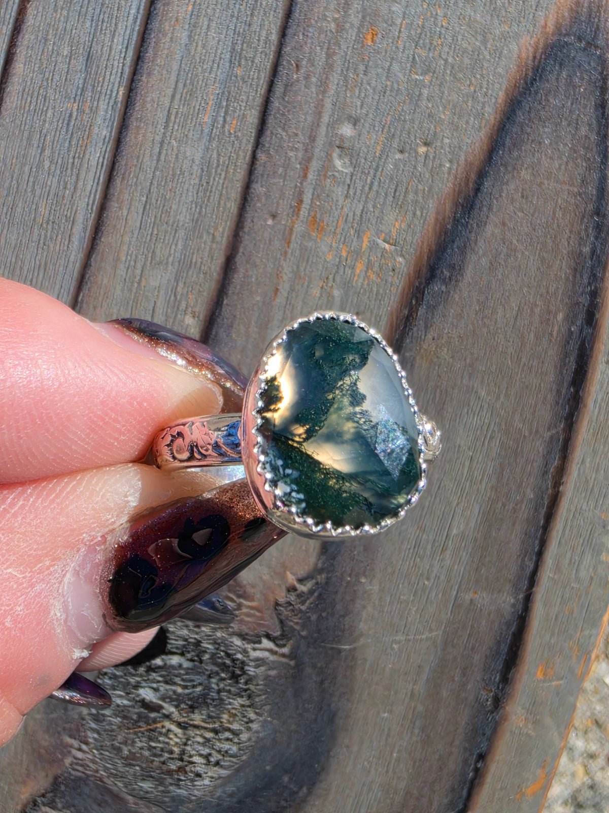 Moss Agate Ring, Size 8
