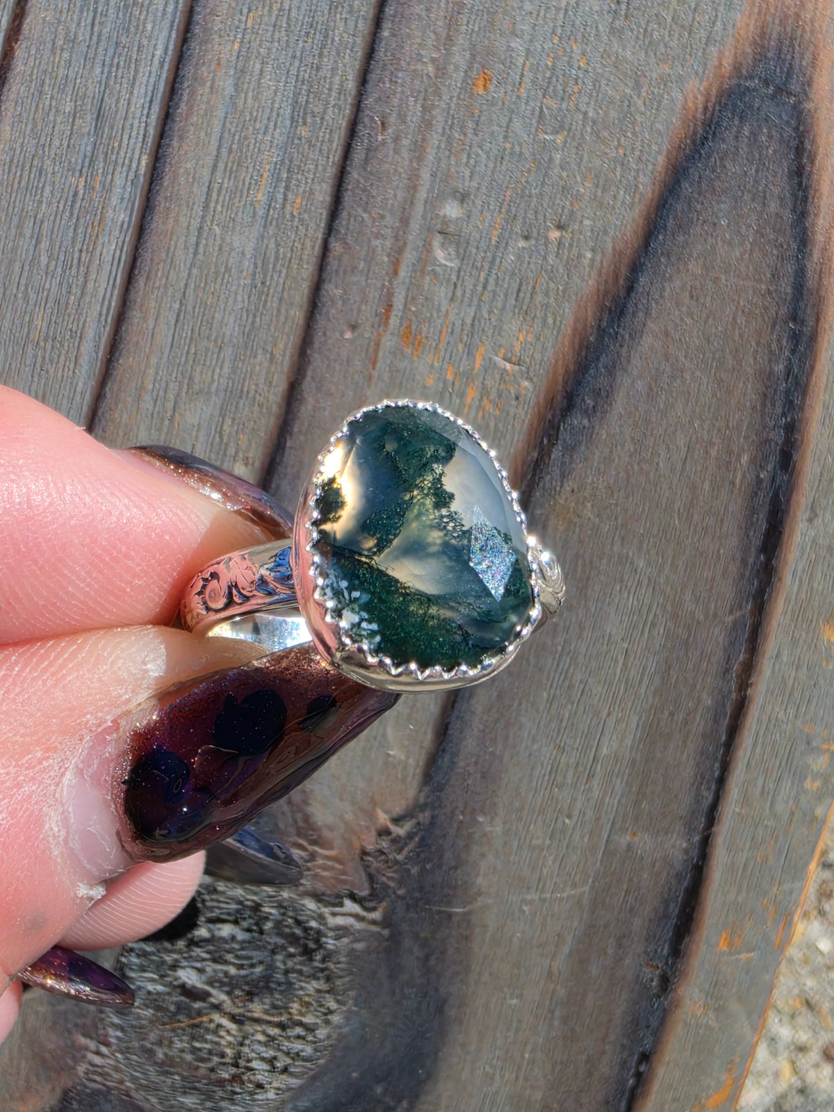 Moss Agate Ring, Size 8