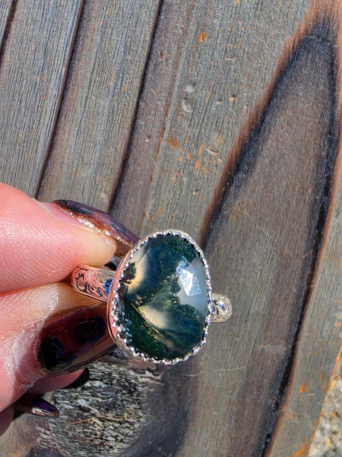 Moss Agate Ring, Size 8