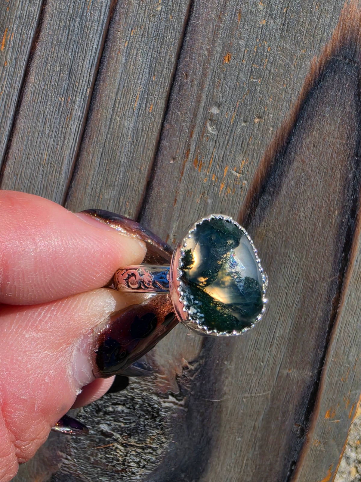 Moss Agate Ring, Size 8