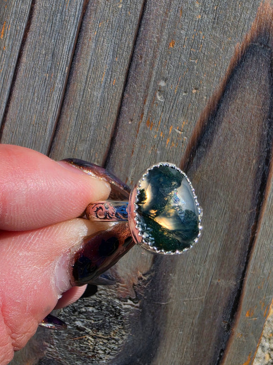 Moss Agate Ring, Size 8