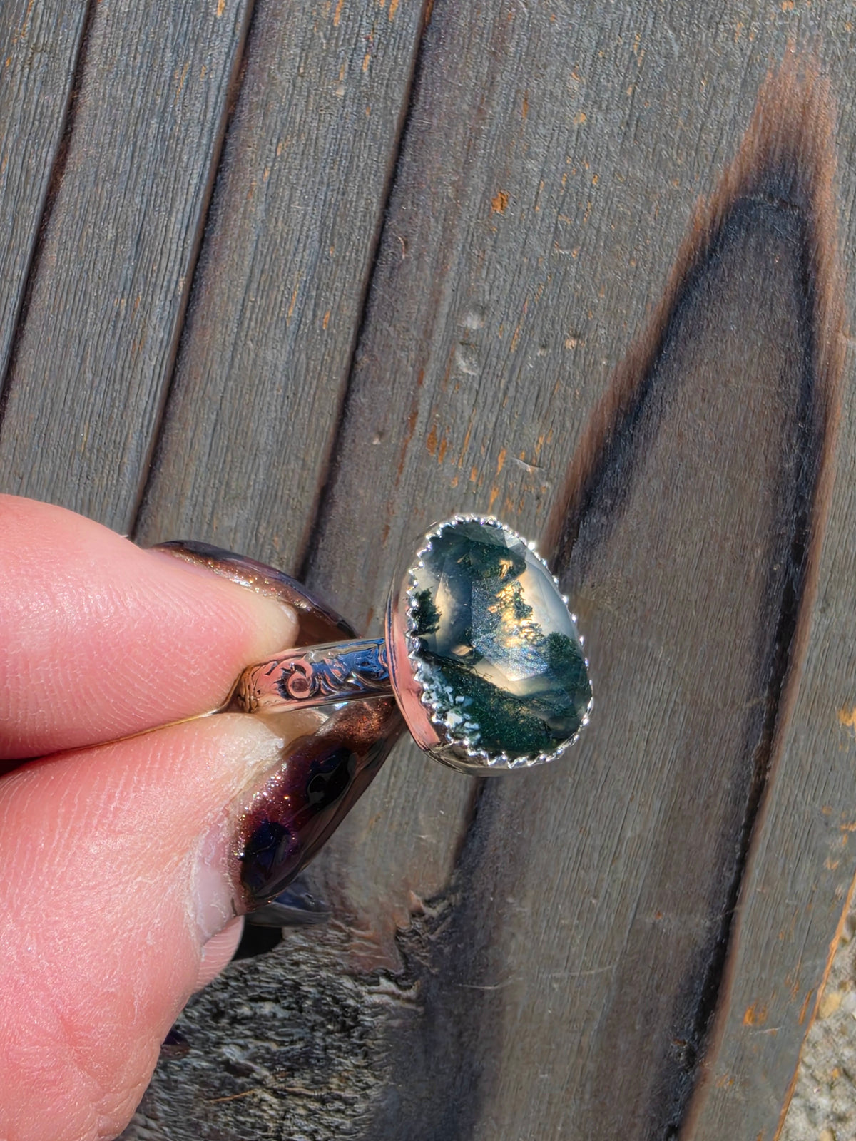 Moss Agate Ring, Size 8