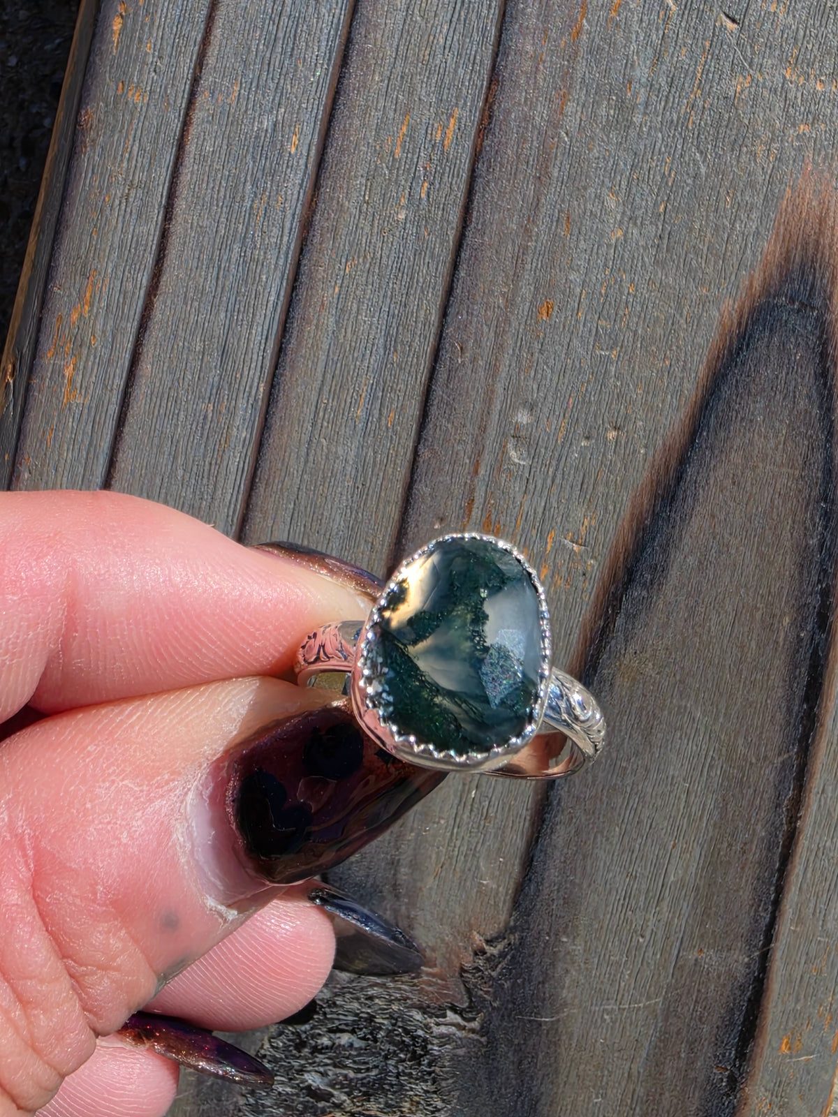 Moss Agate Ring, Size 8