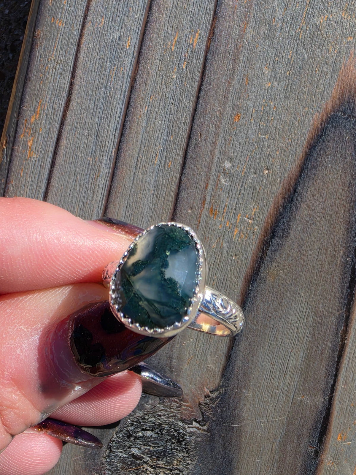 Moss Agate Ring, Size 8