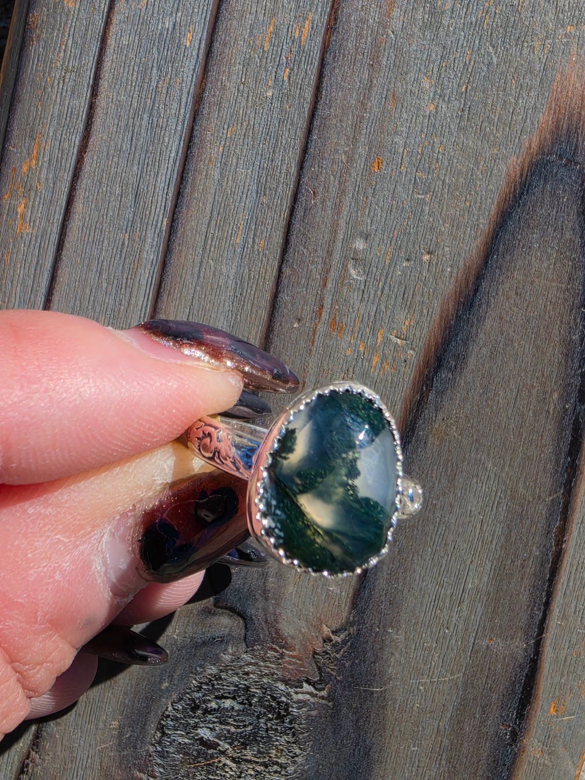 Moss Agate Ring, Size 8