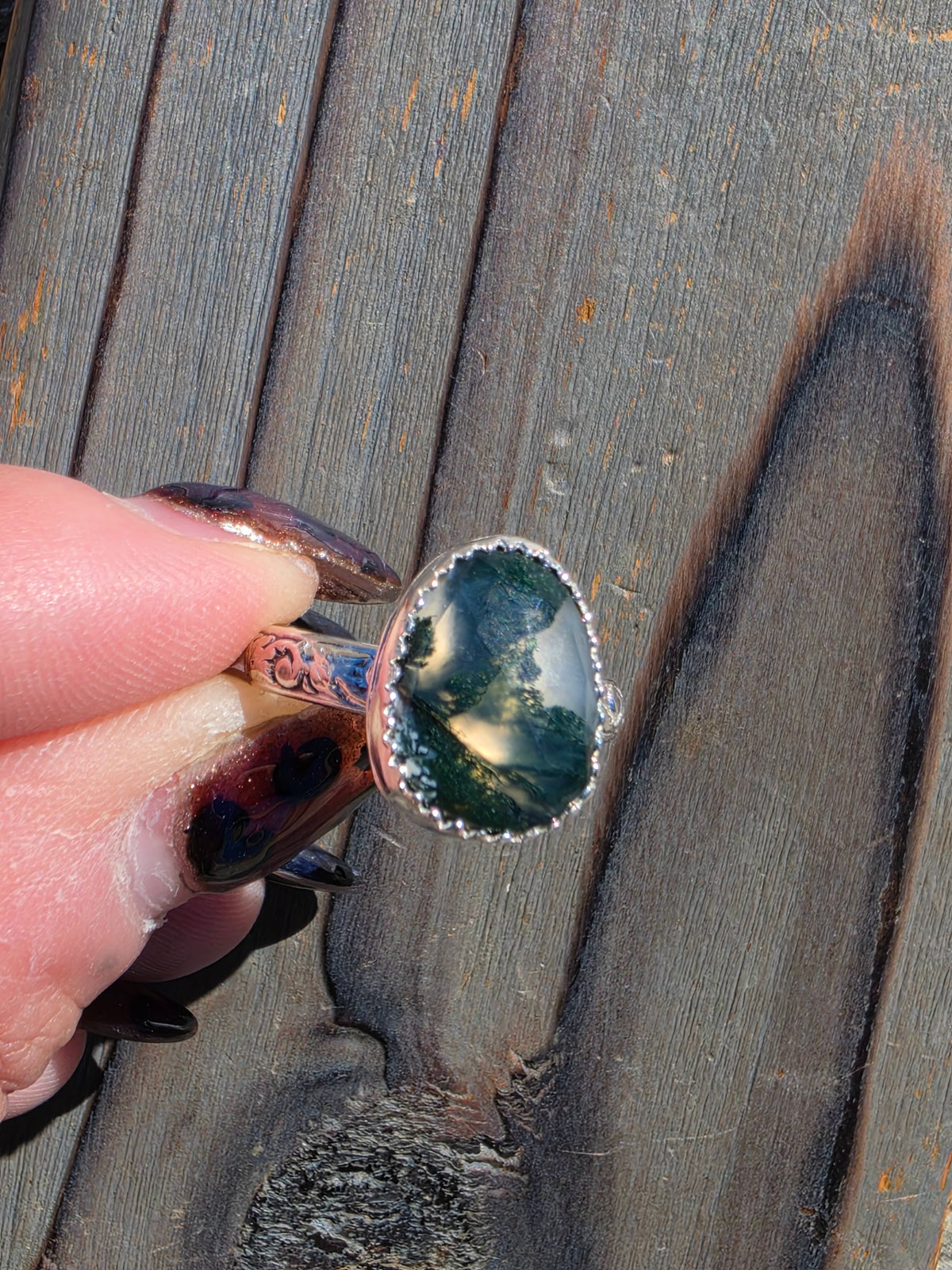 Moss Agate Ring, Size 8