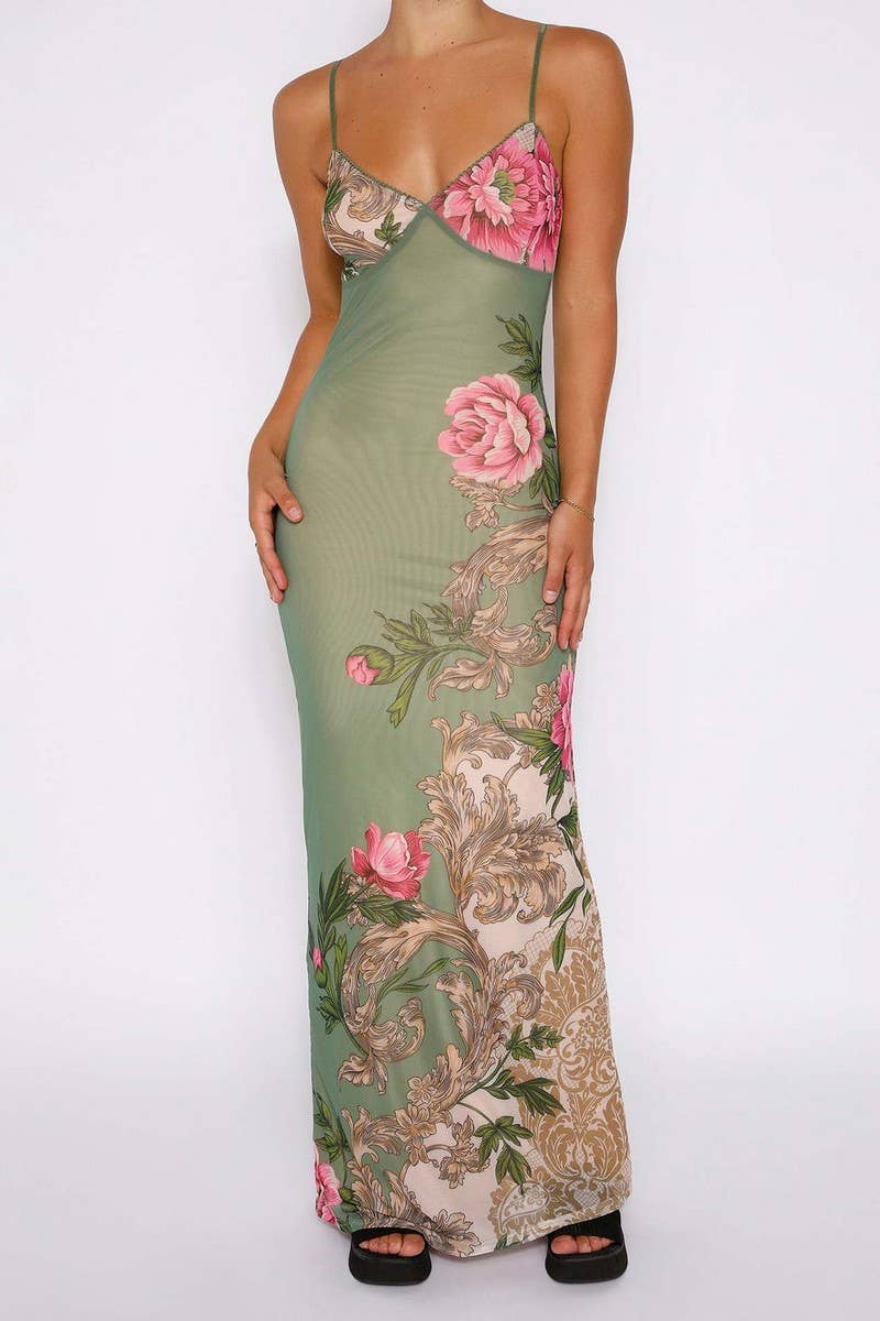 SLIM FIT PRINTED MAXI DRESS
