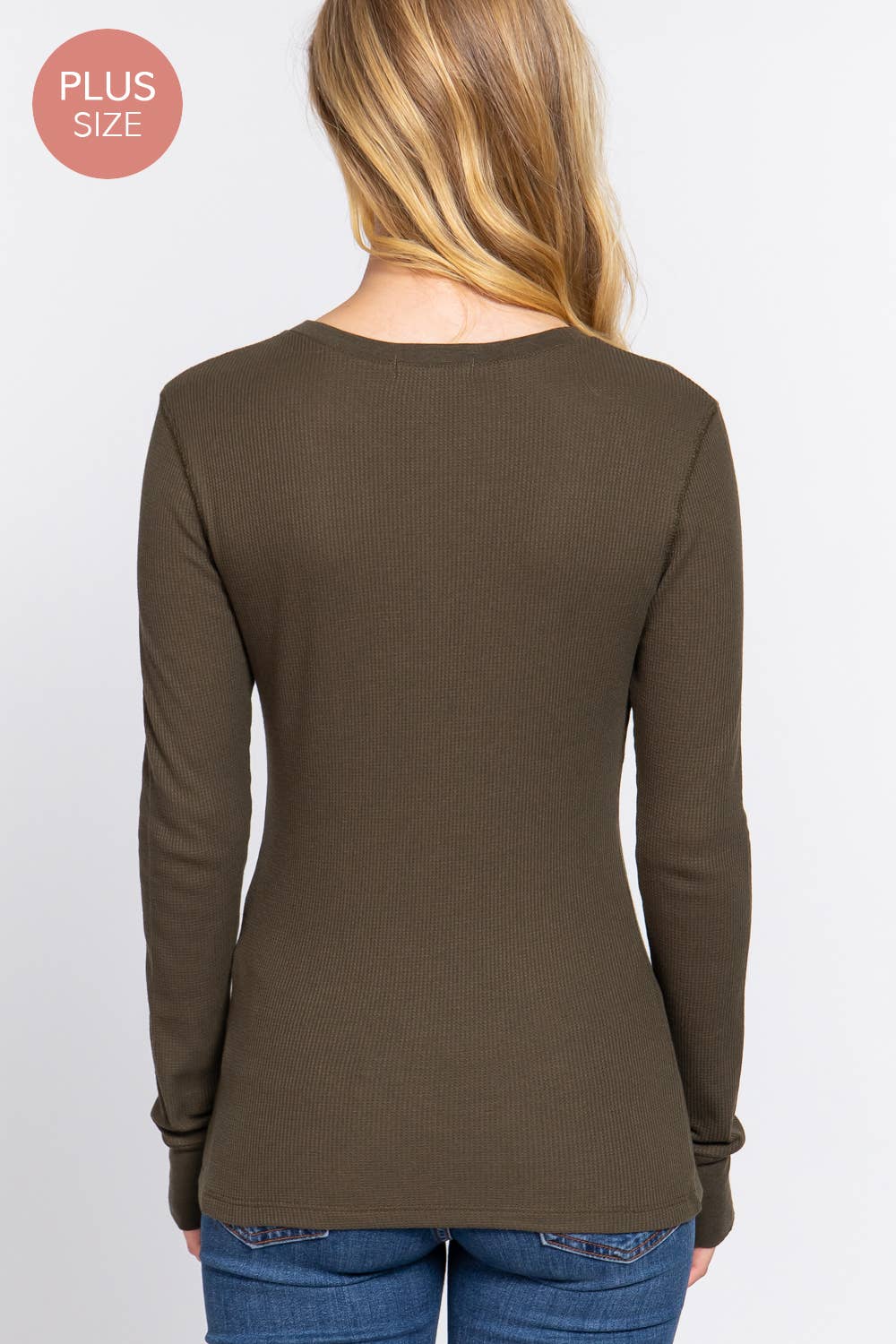 [PLUS SIZE] Long Sleeve Crew Neck Thermal Knit Top