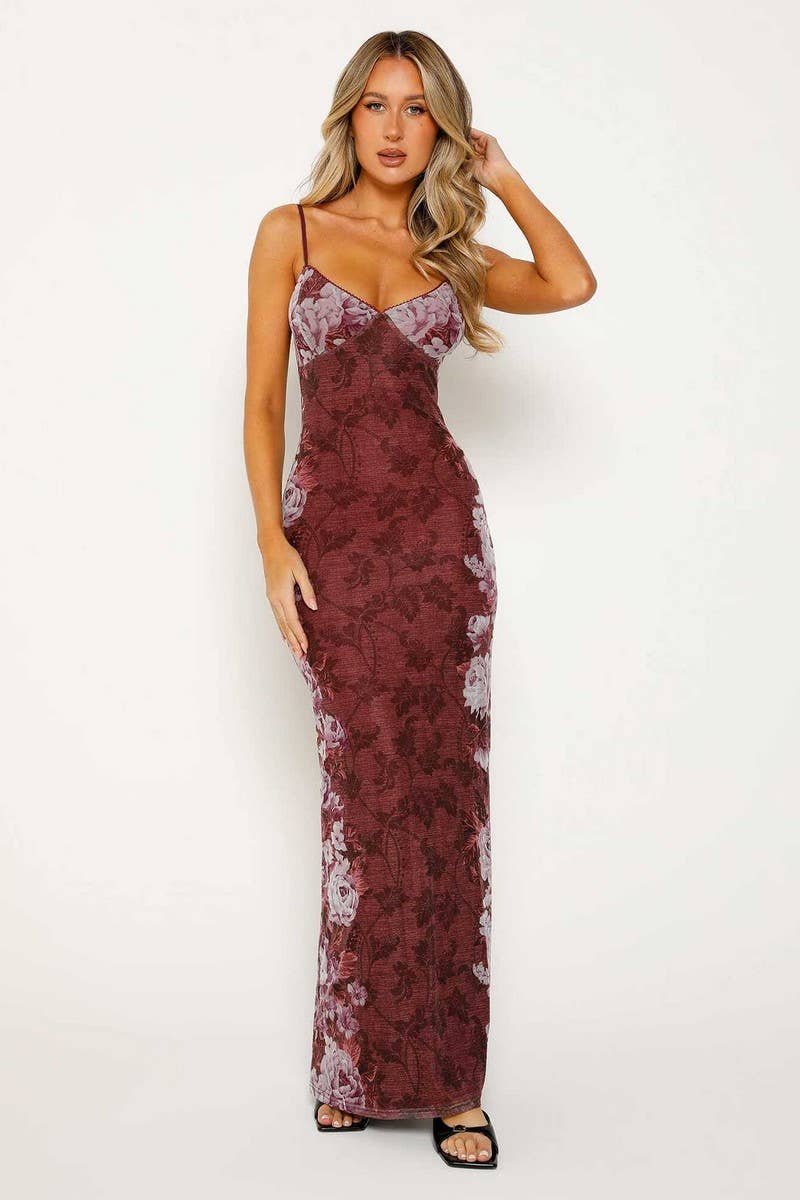 SLIM FIT PRINTED MAXI DRESS
