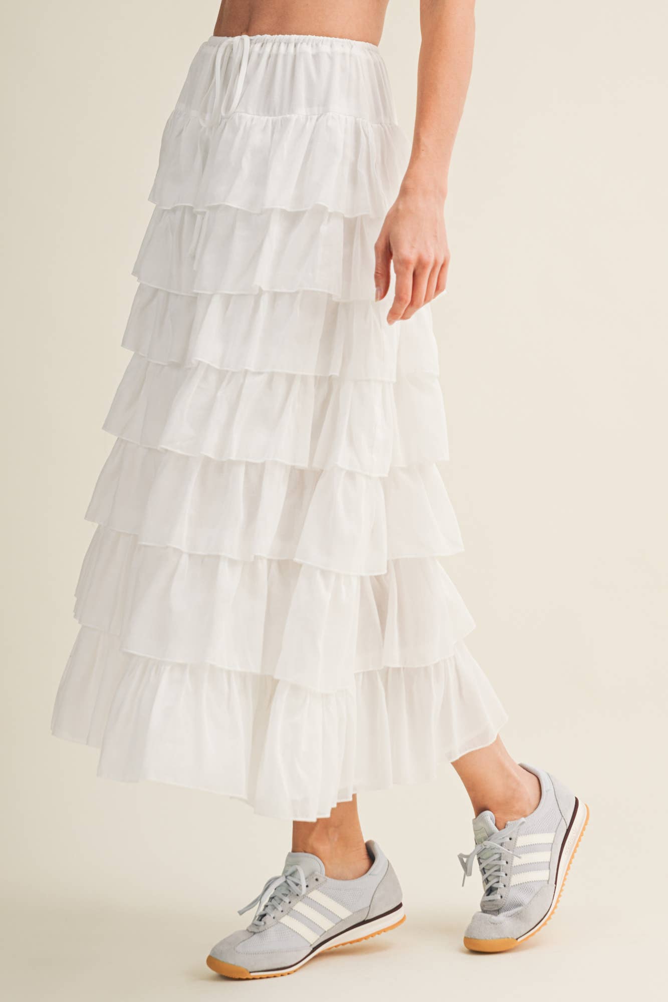 TIERED RUFFLE DRAWSTRING WAIST SKIRT
