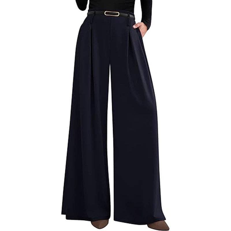 High Waist Wide Leg Flowing Work Trousers for Women