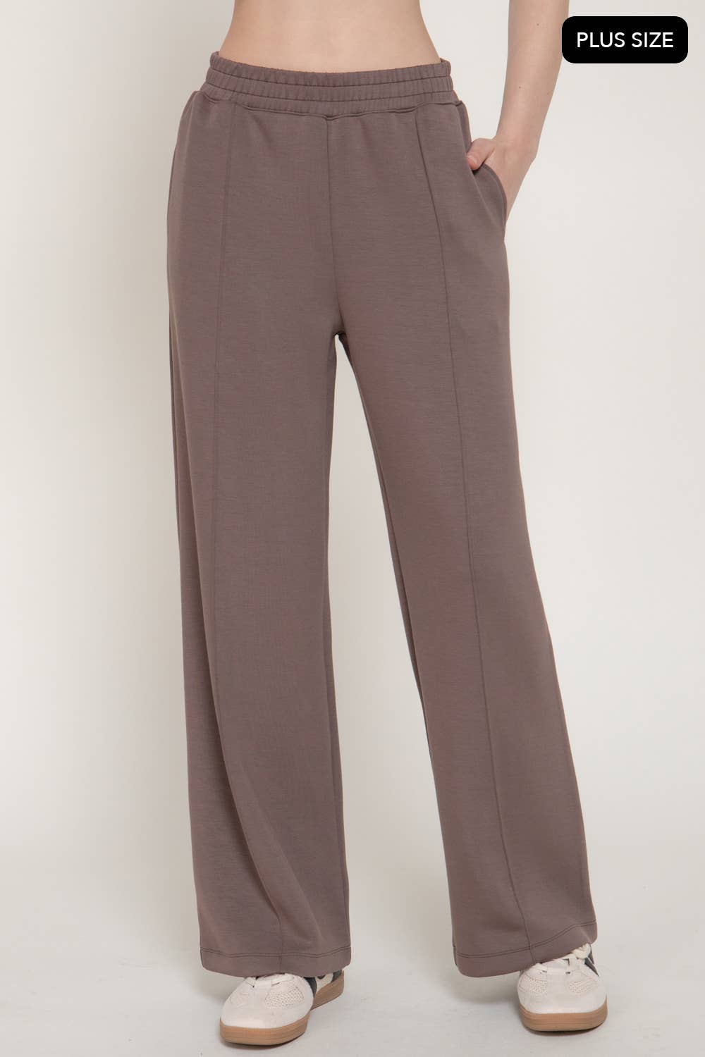[PLUS SIZE] Elastic Waist Soft Modal Scuba Wide Pants