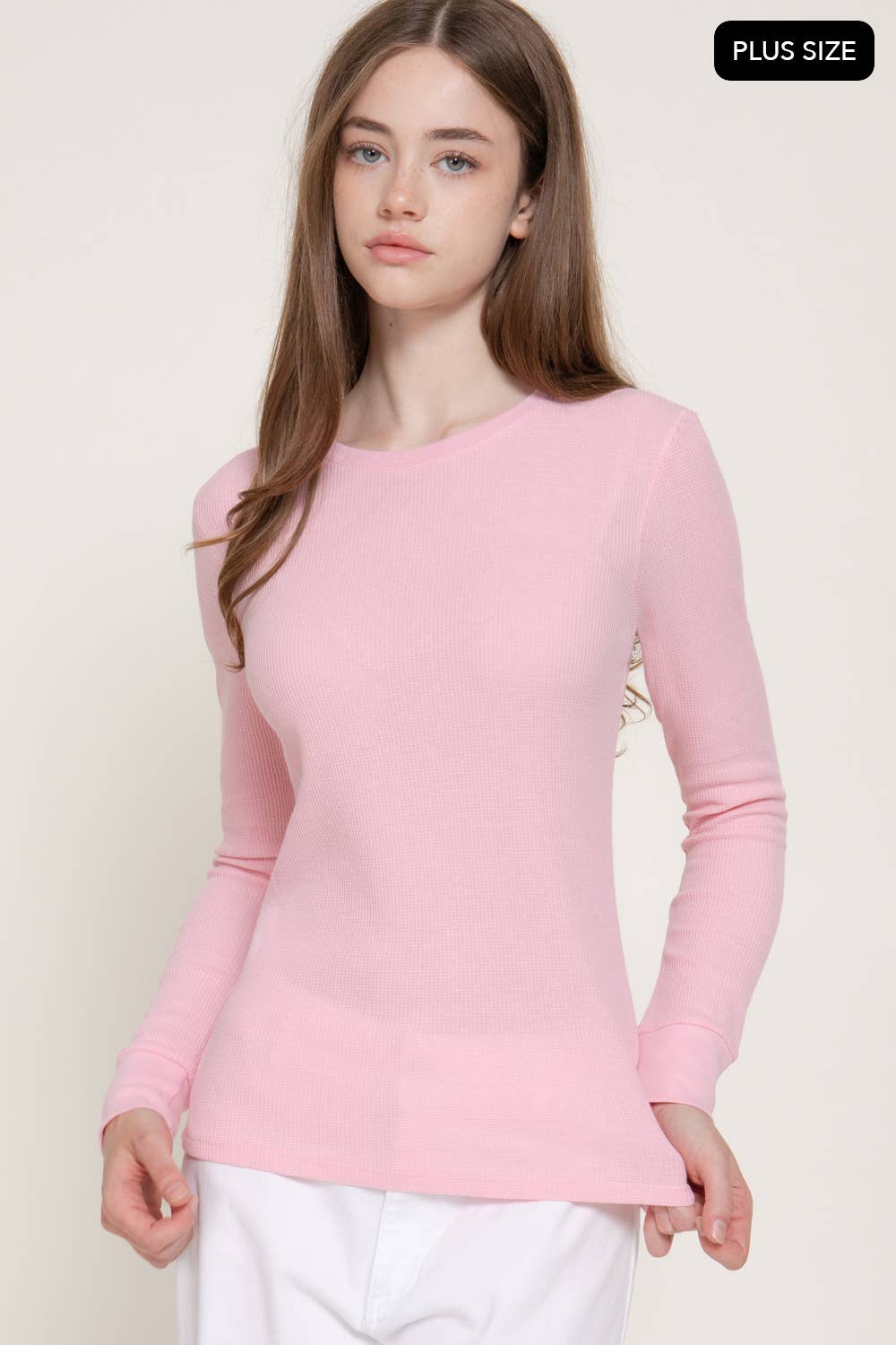 [PLUS SIZE] Long Sleeve Crew Neck Thermal Knit Top