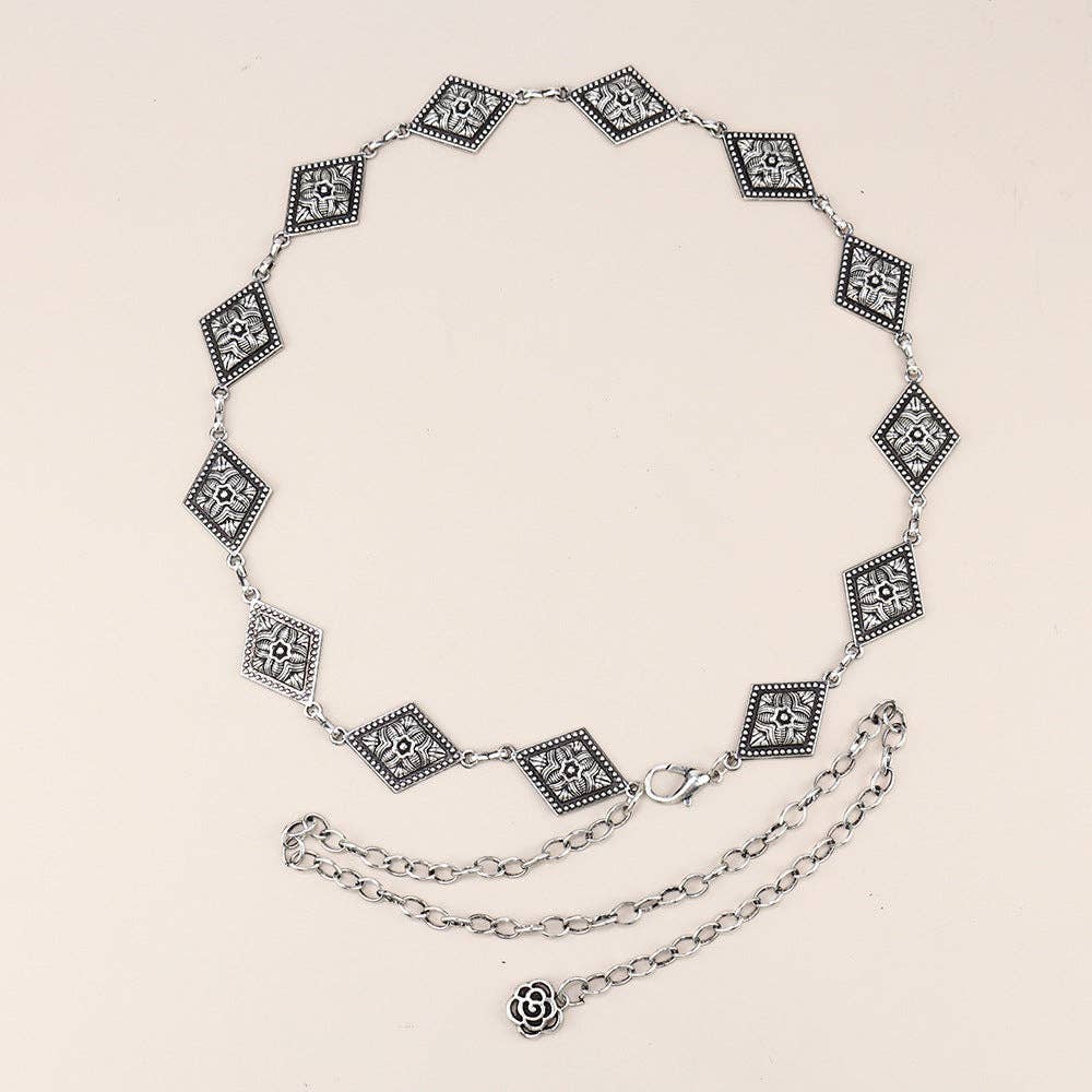 Metal Chain Waist Belt With Butterfly And Heart Design