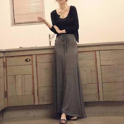 Women Fashion Casual Solid Color Long Skirt
