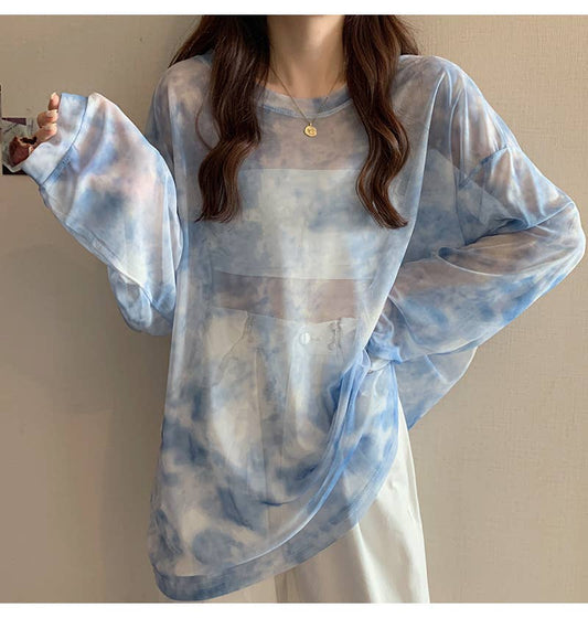 Tie-Dye Sky Cloud Sheer Mesh Top