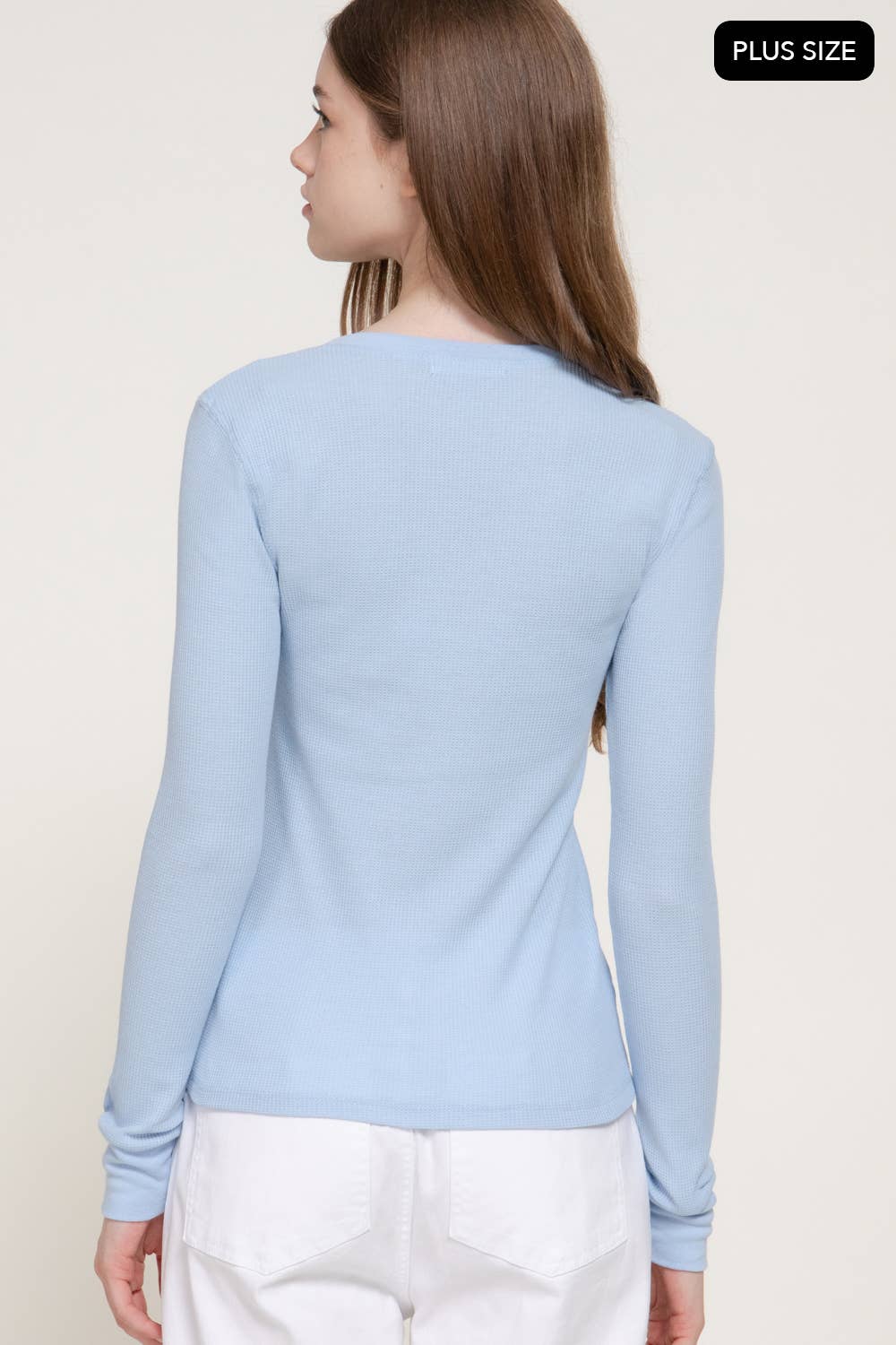 [PLUS SIZE] Long Sleeve Crew Neck Thermal Knit Top