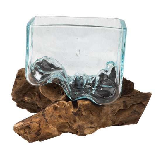 RECTANGULAR MOLTEN GLASS BOWL with air plant
