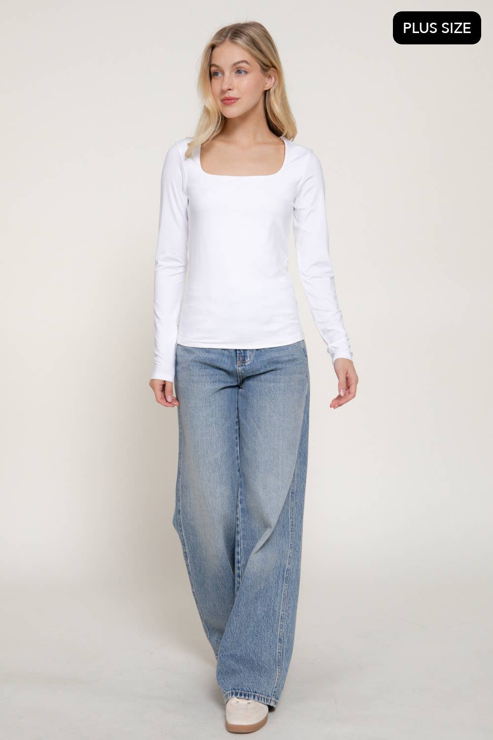 [PLUS SIZE] Long Sleeve Square Neck Double Layered Knit Top
