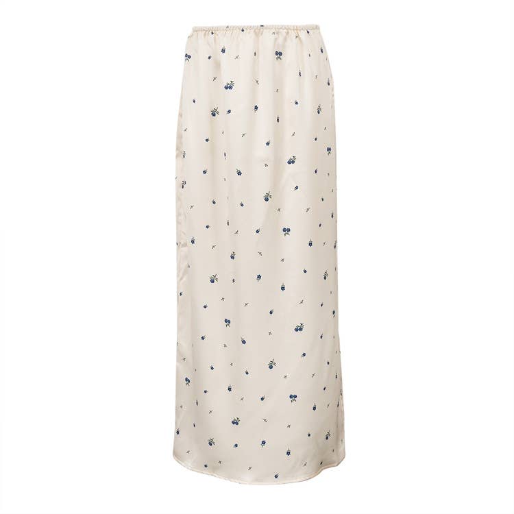 Stylish printed satin wrap hip Maxi skirt