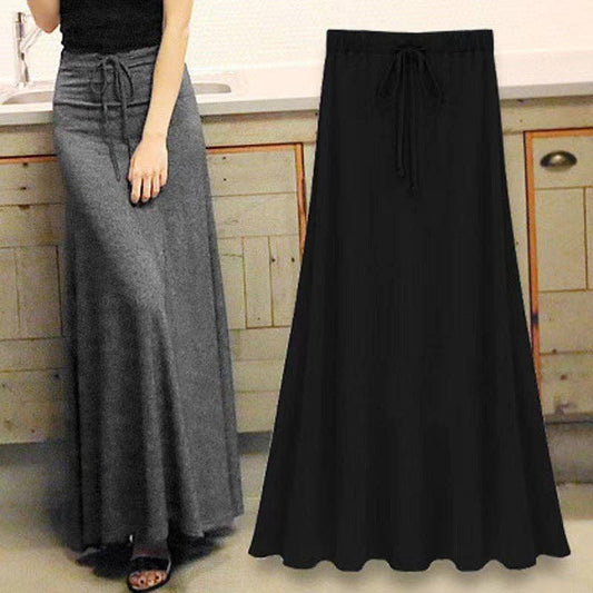 Women Fashion Casual Solid Color Long Skirt