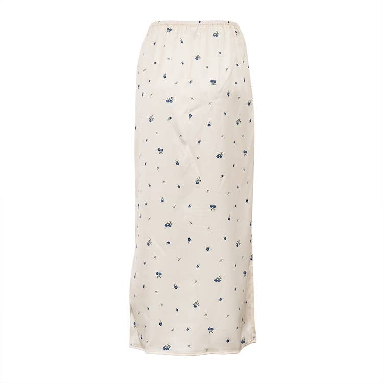Stylish printed satin wrap hip Maxi skirt
