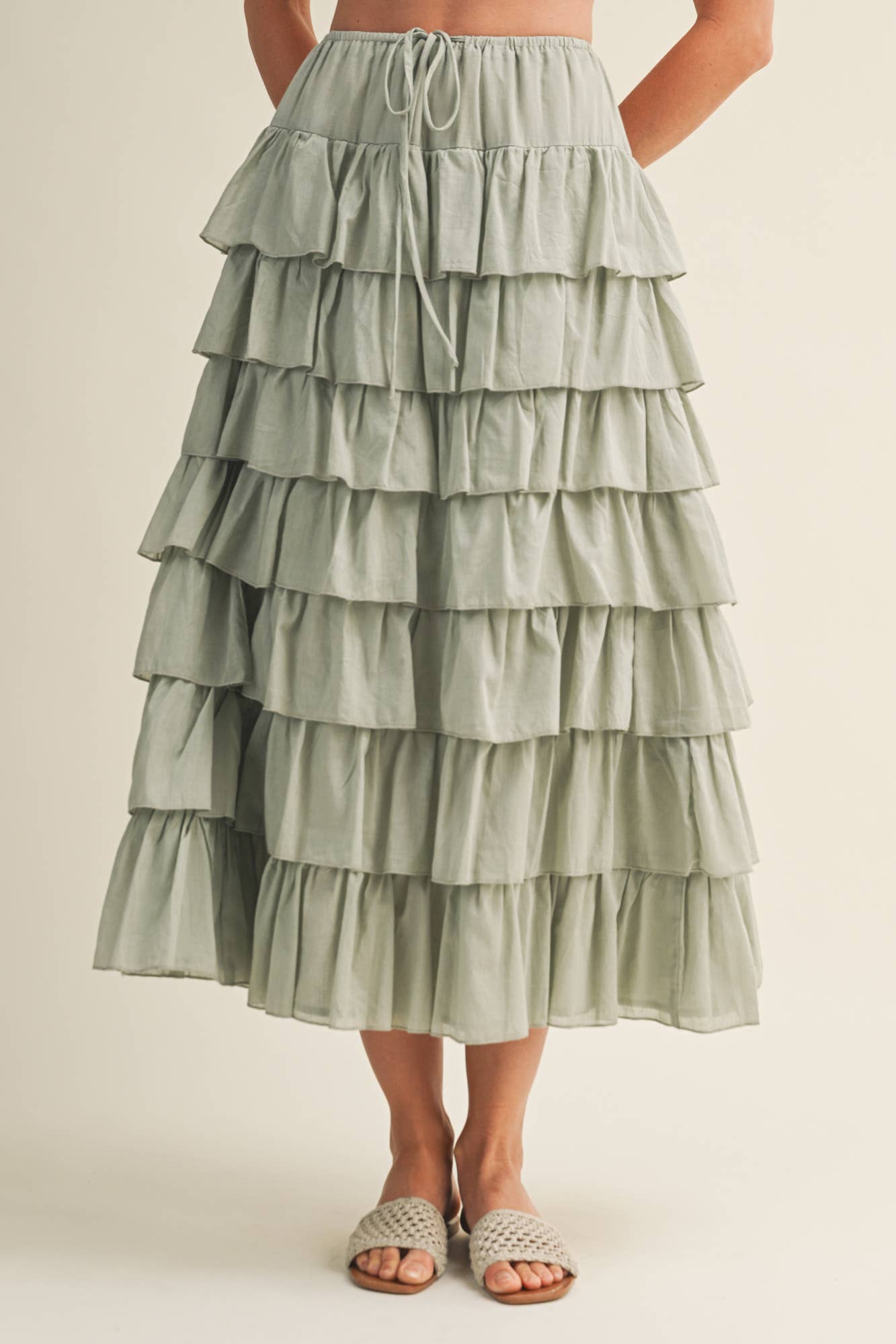 TIERED RUFFLE DRAWSTRING WAIST SKIRT