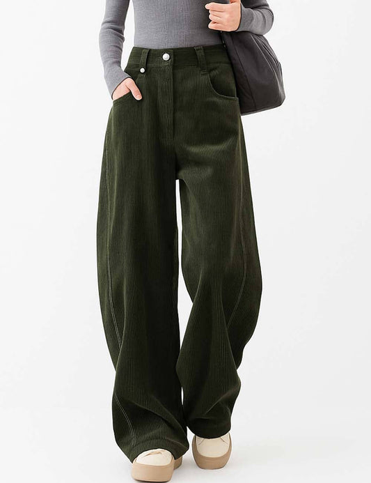 Ladies Solid Color Corduroy Wide Leg Pants