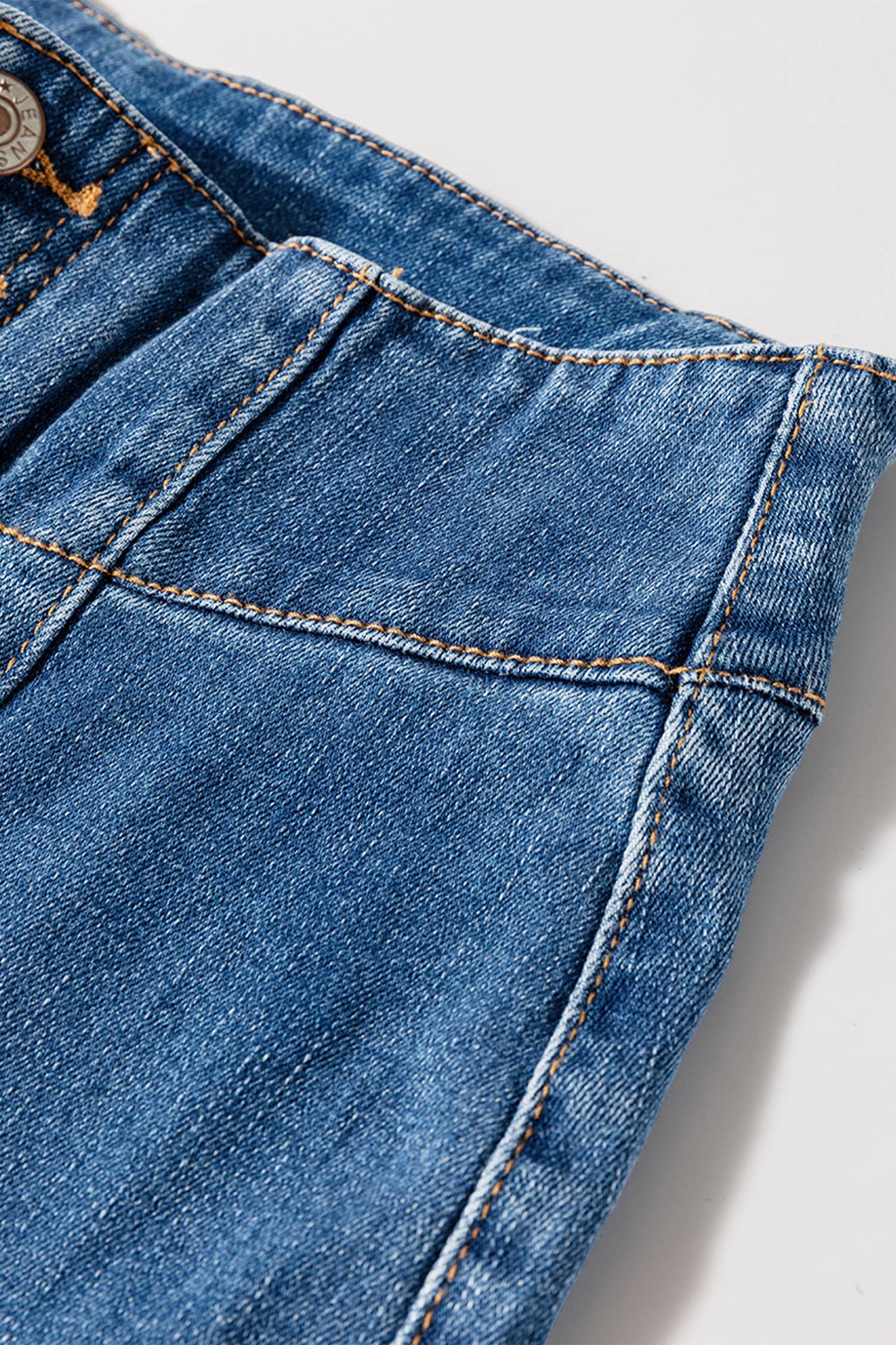 High Waist Button Fly Seamed Raw Hem Flare Jeans with Pocket