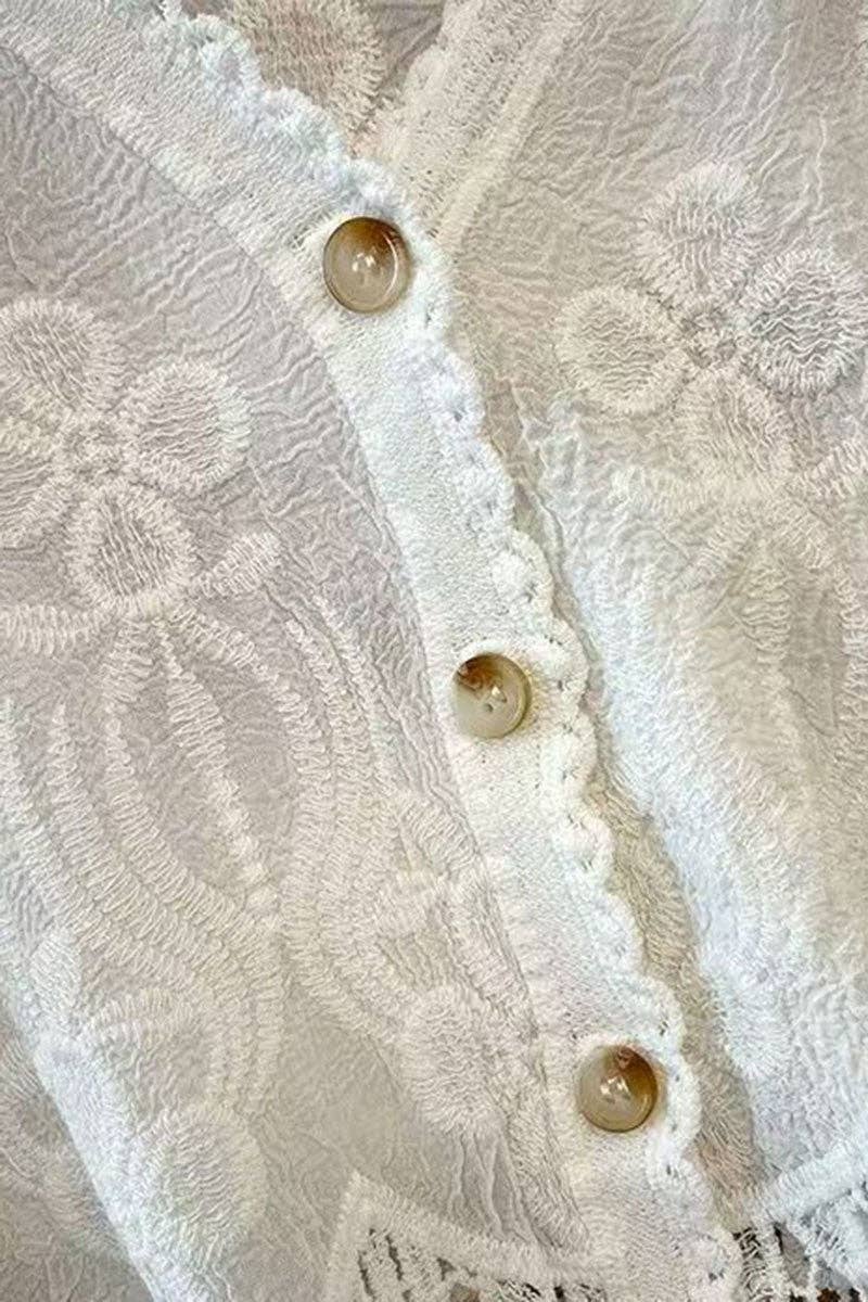 Lace V-Neck Button-Front Blouse