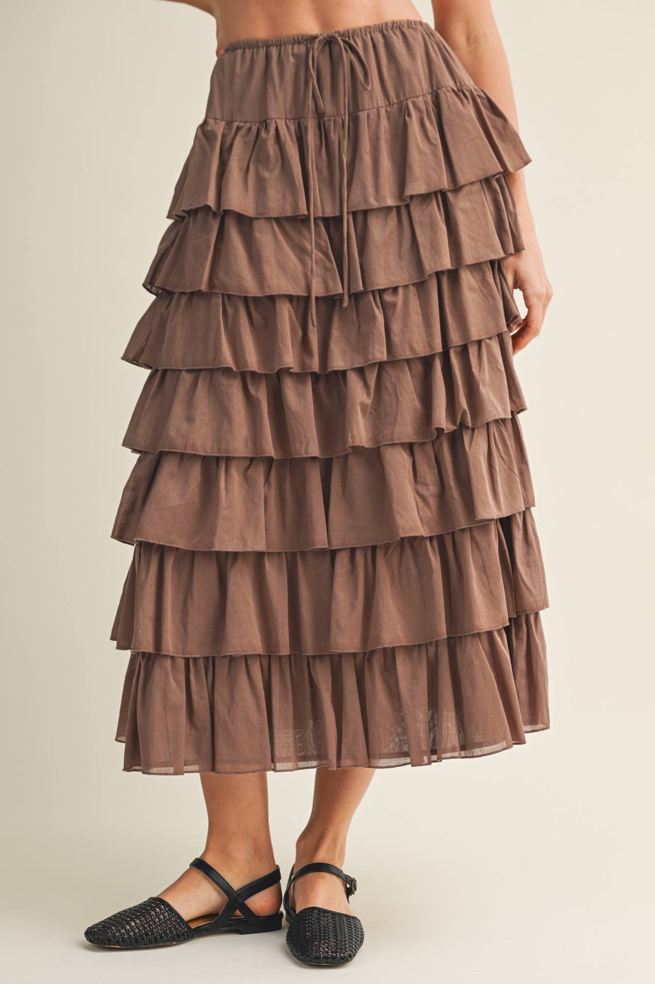 TIERED RUFFLE DRAWSTRING WAIST SKIRT