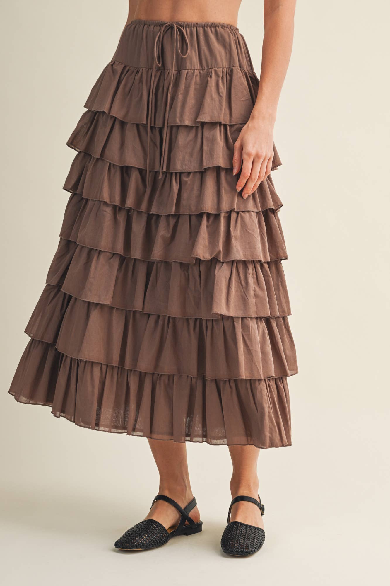 TIERED RUFFLE DRAWSTRING WAIST SKIRT
