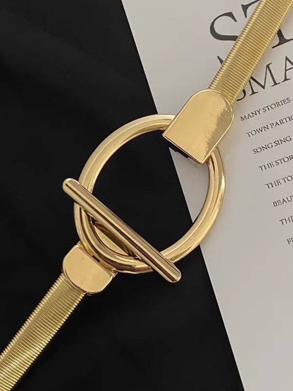 Buckle Geometric Pleated Solid Color Belts
