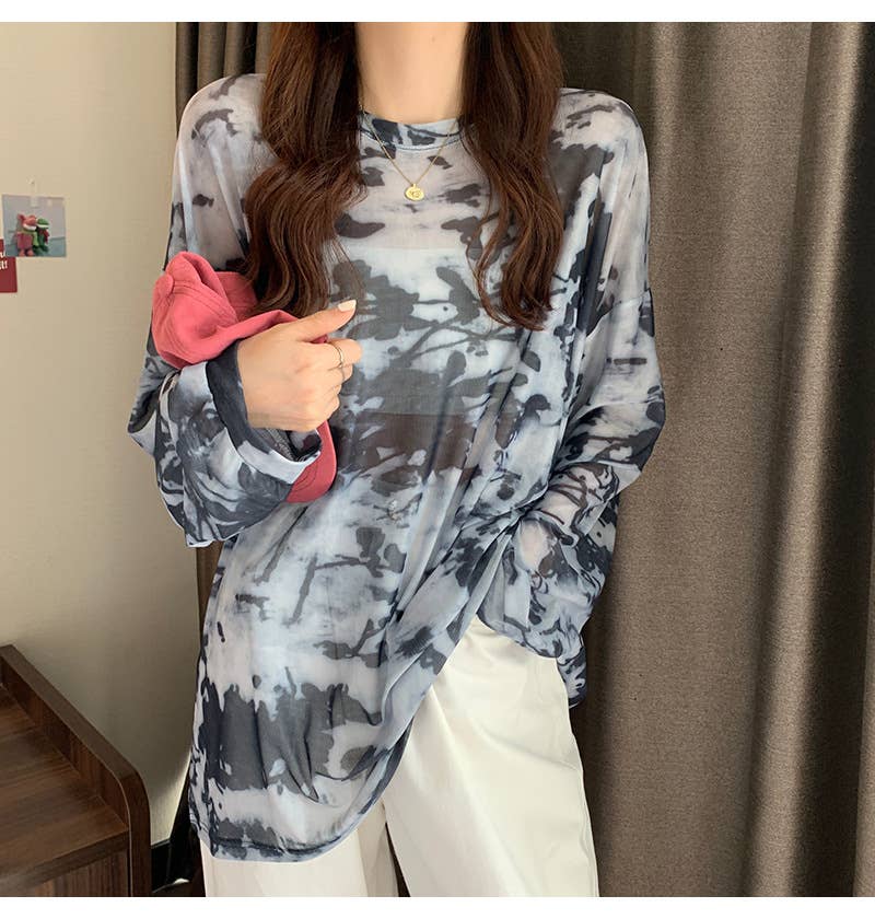 Tie-Dye Sheer Mesh Top