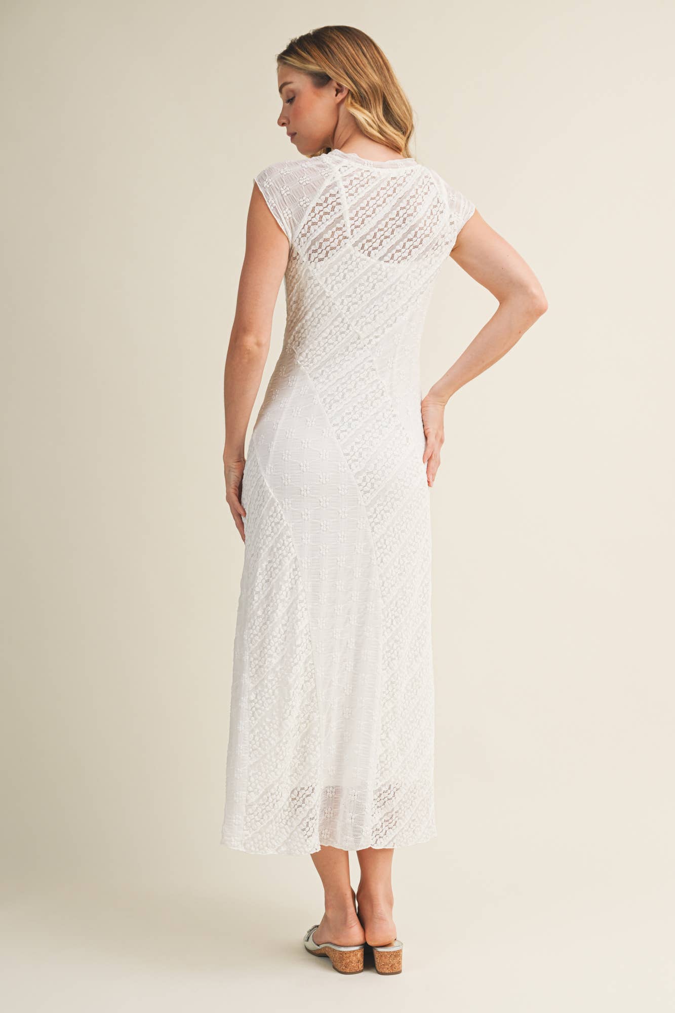 CAP SLEEVE MIXED LACE DRESS