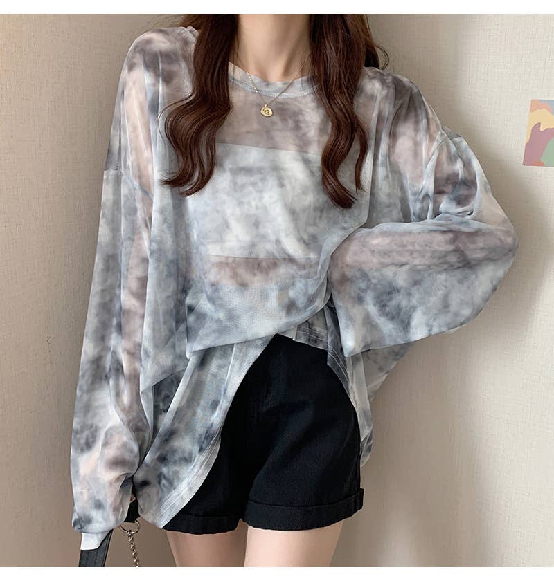 Tie-Dye Sheer Mesh Top