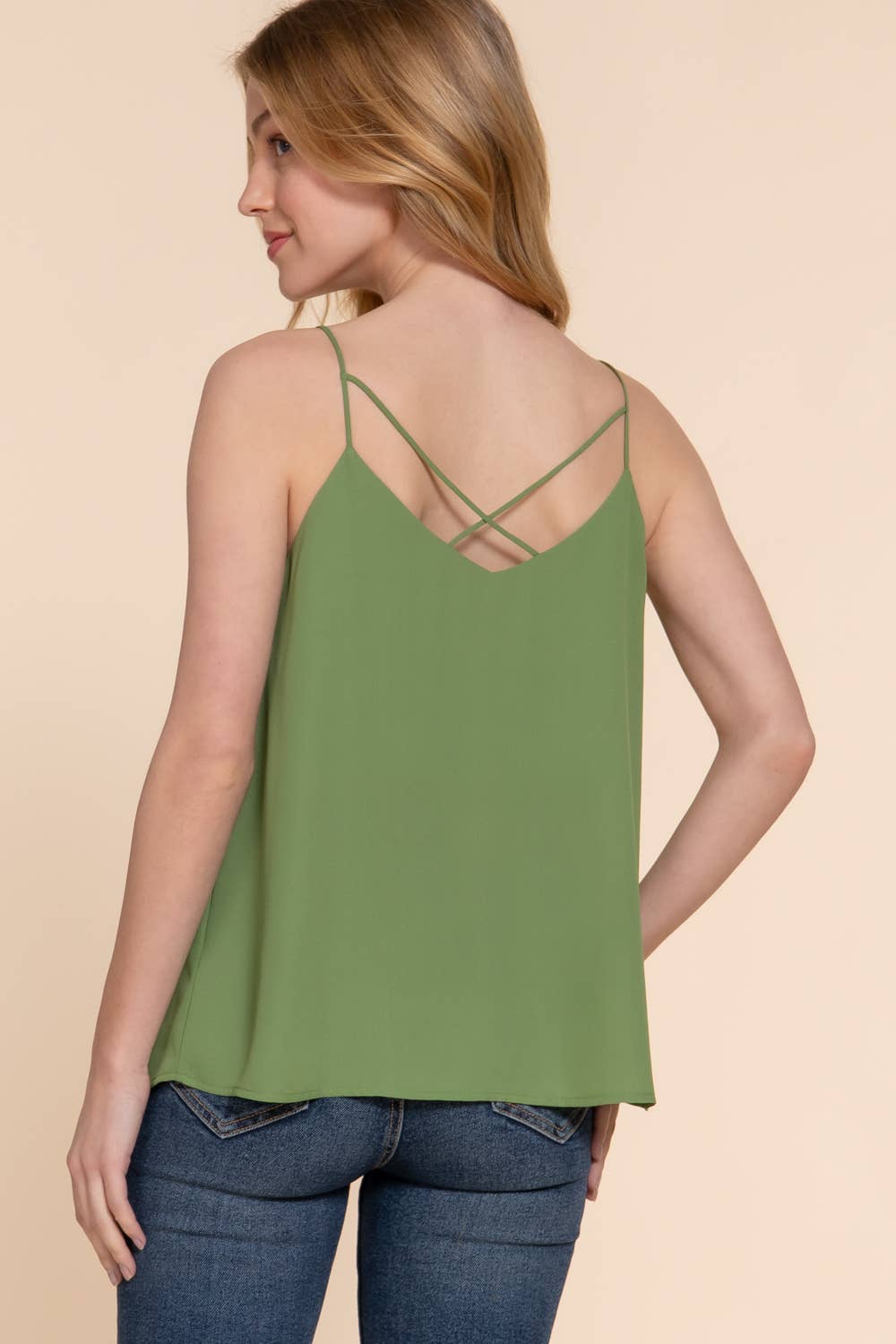 V-neck with back Cross Strap Woven Cami Top