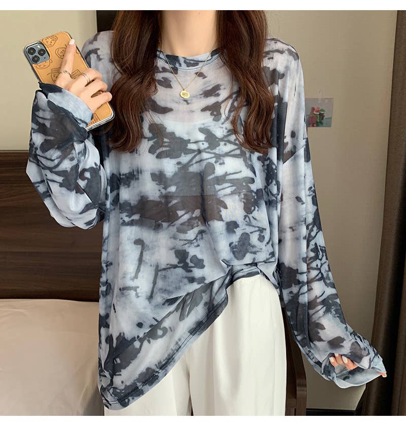 Tie-Dye Sheer Mesh Top